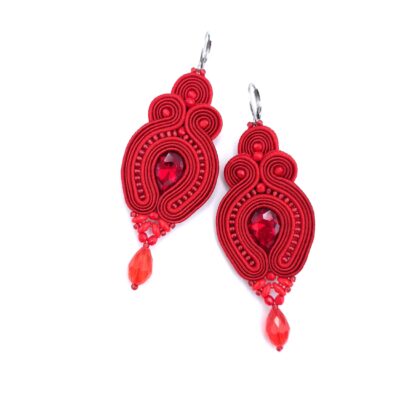 Kolczyki sutasz czerwone "Verra" eleganckie wieczorowe z kryształkami