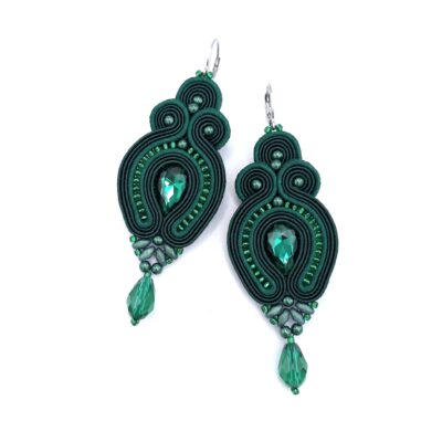 Kolczyki sutasz zielone "Verra" eleganckie wieczorowe z kryształkami