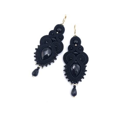 „Kia” kolczyki sutasz z onyksami czarne wiszące wieczorowe eleganckie