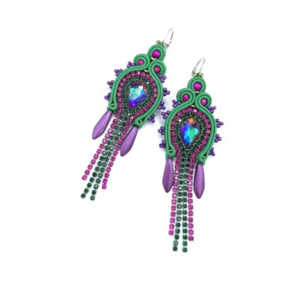 „Joy" kolczyki sutasz różowo zielone błyszczące z cyrkoniami