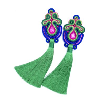 „Dalia” kolczyki sutasz z chwostami długie kolorowe barwne wiosenne