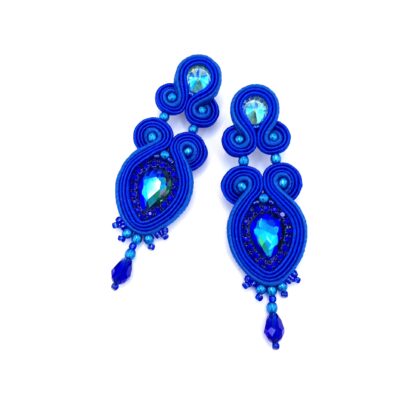 „Lady" kolczyki sutasz chabrowe wieczorowe lekkie eleganckie z kryształkami