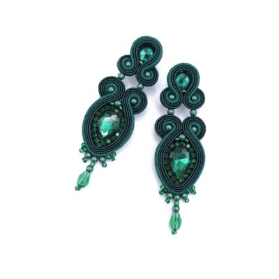 „Lady" kolczyki sutasz zielone wieczorowe lekkie eleganckie z kryształkami