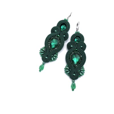 Kolczyki sutasz zielone "Orina" długie wiszące wieczorowe z kryształami