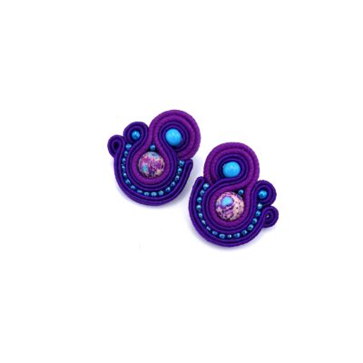 "Bianca" kolczyki sutasz sztyfty małe turkusowo fioletowe z kulkami jaspisu