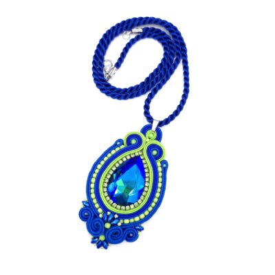 Wisiorek sutasz zielono niebieski "Gaja" z kryształem elegancki klasyczny