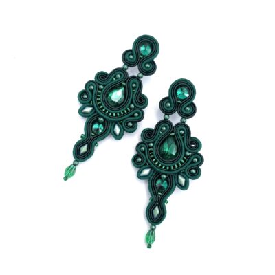 Kolczyki sutasz zielone "Magnolia" długie eleganckie w formie kwiatu