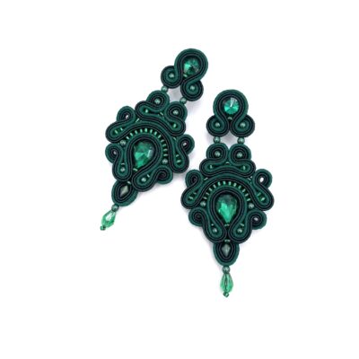 „Rossa” kolczyki sutasz zielone wieczorowe długie z kryształkami