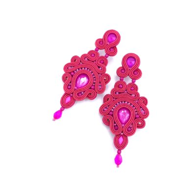 „Rossa” kolczyki sutasz różowe wieczorowe długie z kryształkami