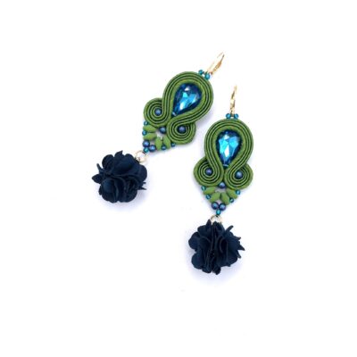 „Rose” kolczyki sutasz morsko zielone wiosenne z kryształkiem i kwiatkiem