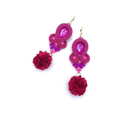 „Rose” kolczyki sutasz różowe lekkie wiosenne z kryształkiem i kwiatkiem