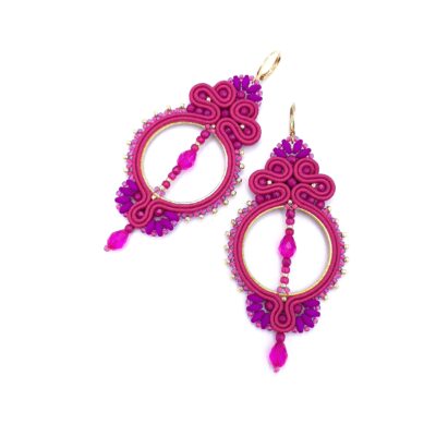 "Paloma" kolczyki sutasz fuksjowe różowe lekkie wiszące eleganckie koła