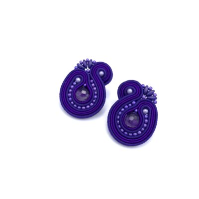 Kolczyki sutasz sztyfty fioletowe "Mila" małe z kulkami ametystu