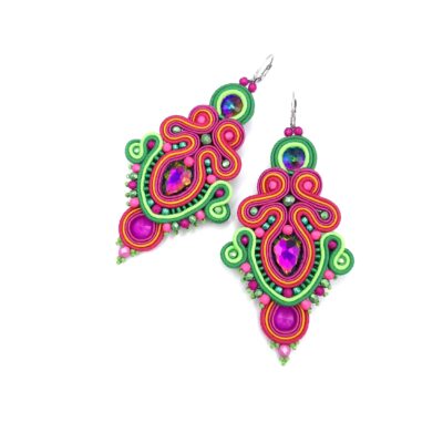 "Tilla" kolczyki sutasz zielono różowe wiosenne barwne z kryształkami⅕