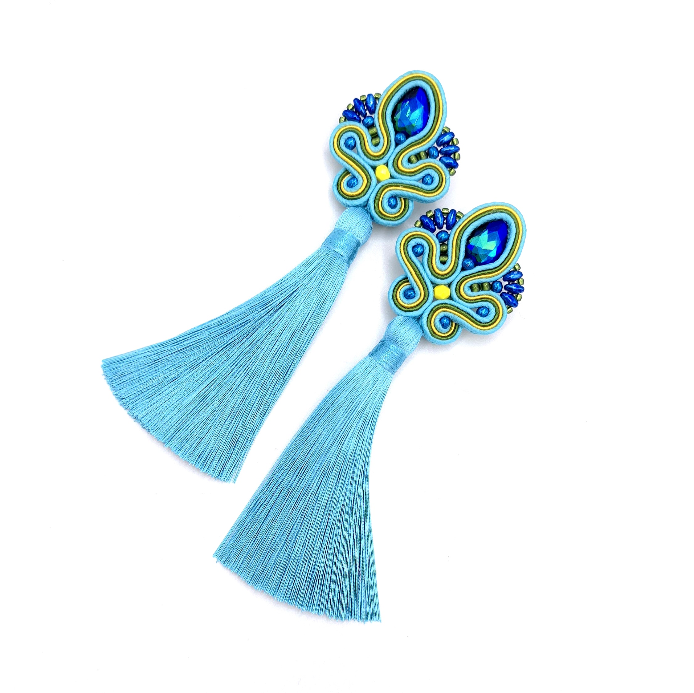 „Cosima” kolczyki sutasz z chwostami turkusowe długie kolorowe na lato
