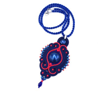 „Amara" wisior sutasz czerwono granatowy elegancki z perłami