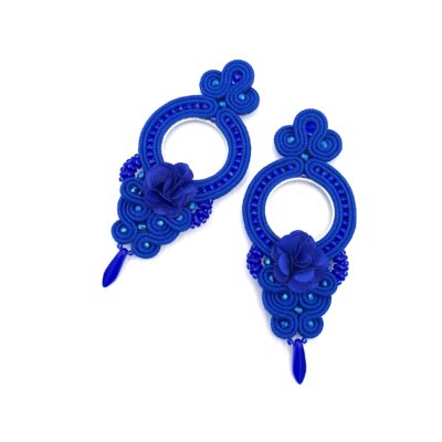 „Carmen” kolczyki sutasz chabrowe długie eleganckie wieczorowe z kwiatkiem