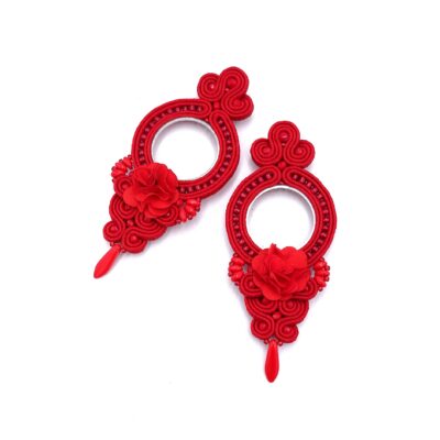 „Carmen” kolczyki sutasz czerwone długie eleganckie wieczorowe z kwiatkiem