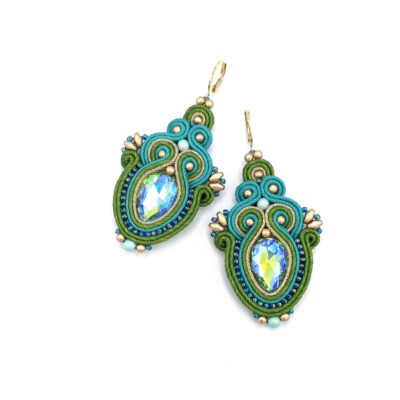 „Auralis" kolczyki sutasz zielono turkusowe letnie z kryształkami
