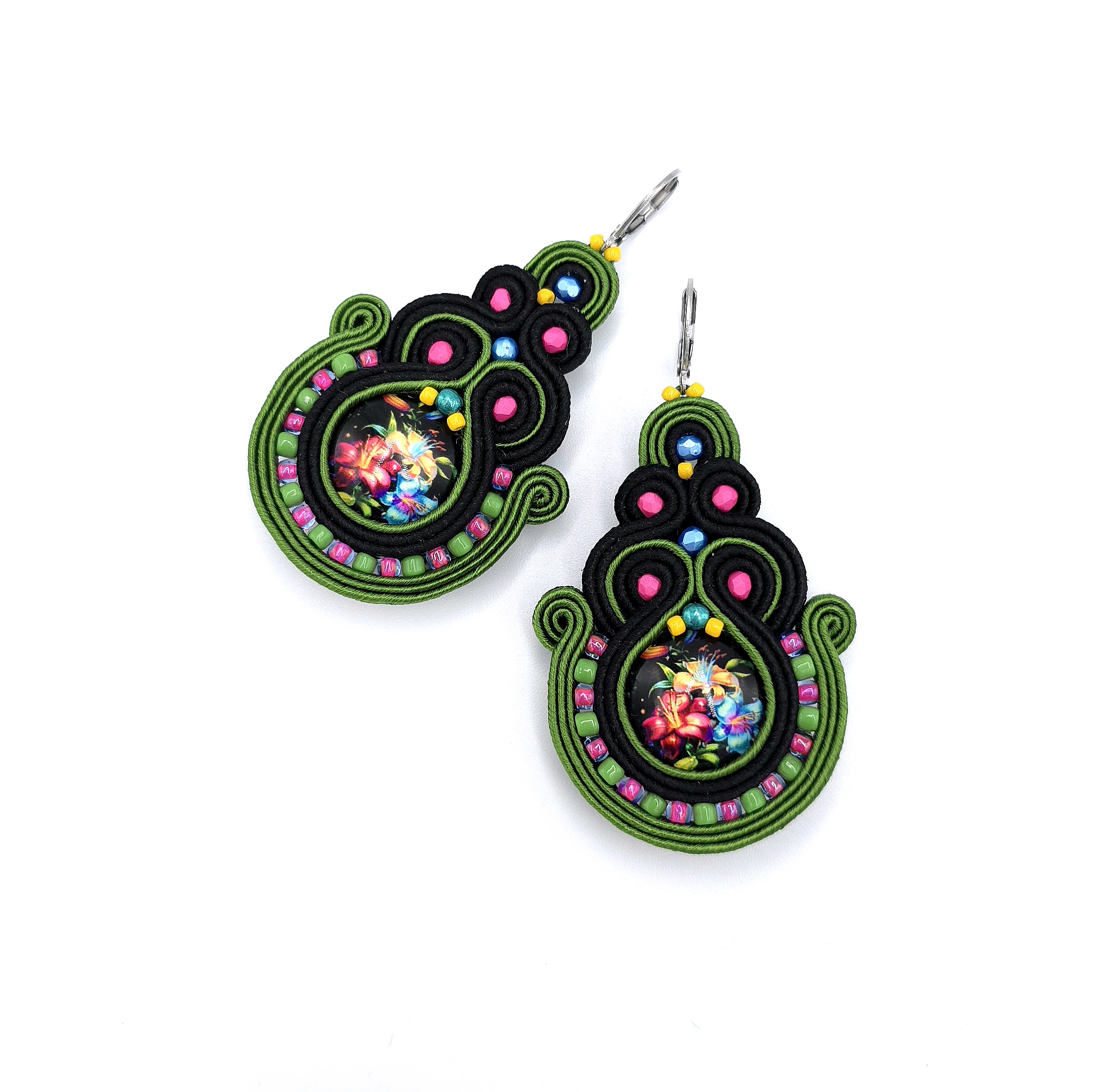 "Lira" kolczyki sutasz etniczne kolorowe z kwiatami