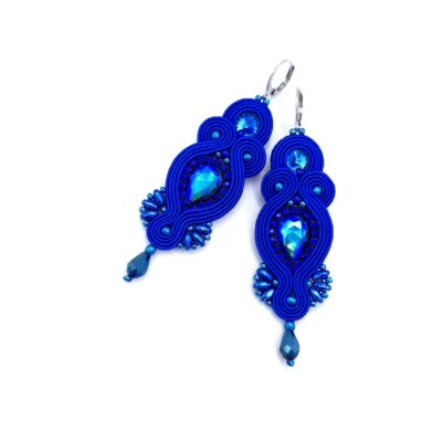 Kolczyki sutasz chabrowe "Orina" długie wiszące wieczorowe z kryształami