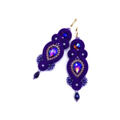 Kolczyki sutasz fioletowe "Orina" długie wiszące wieczorowe z kryształami