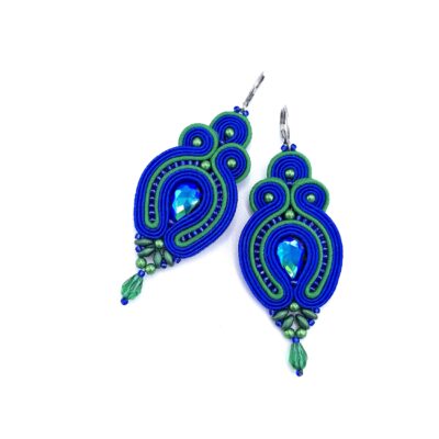 Kolczyki sutasz zielono niebieskie "Verra" wieczorowe z kryształkami