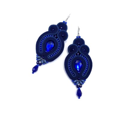 Kolczyki sutasz granatowe „Verra” wiszące z kryształkami