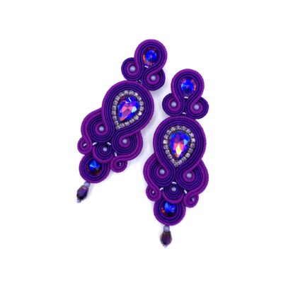 Kolczyki sutasz fioletowe "Keira" wieczorowe eleganckie z kryształkami