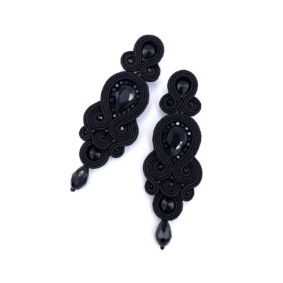 Kolczyki sutasz czarne "Keira" wieczorowe długie eleganckie z kryształkami