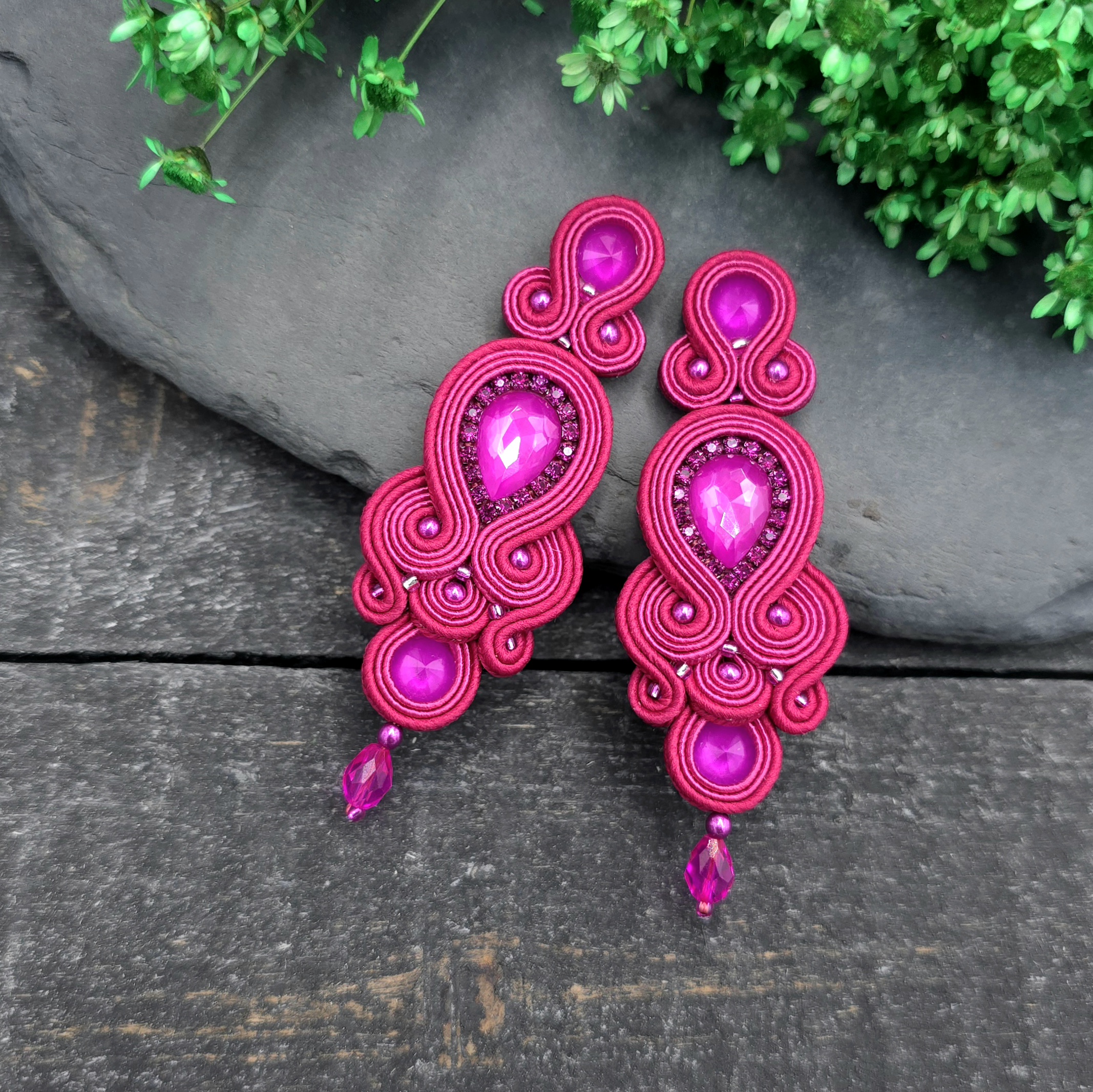 Kolczyki sutasz różowe "Keira" wieczorowe eleganckie z kryształkami - obrazek 2