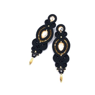 Kolczyki sutasz czarne ze złotem "Ismara" wieczorowe długie z kryształkami