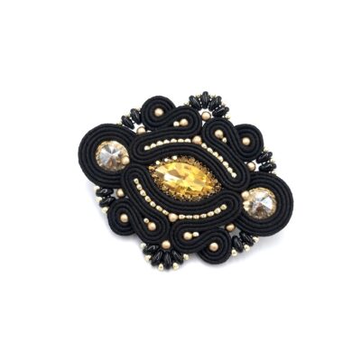 Broszka sutasz złoto czarna "Loria" klasyczna wieczorowa elegancka