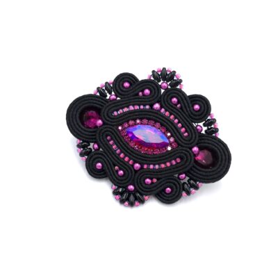 Broszka sutasz fuksjowo czarna "Loria" klasyczna wieczorowa elegancka