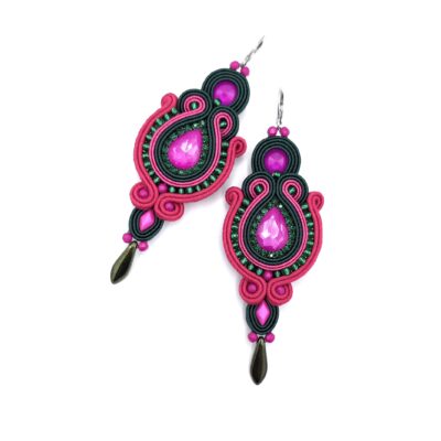 Kolczyki sutasz zielono fuksjowe kolorowe "Margo" długie energetyczne