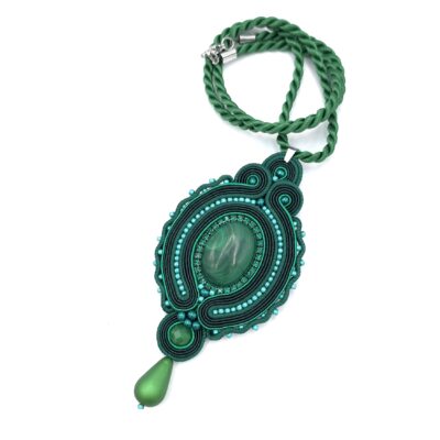 Wisiorek sutasz zielony z malachitem leśny "Lumeria" naszyjnik romantyczny