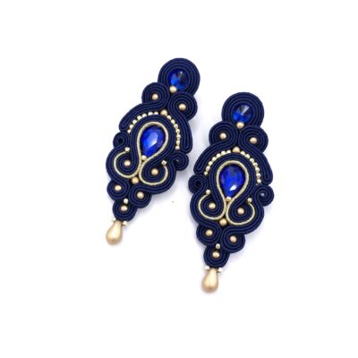 Kolczyki sutasz granatowe ze złotem "Olia" wieczorowe długie z kryształkami