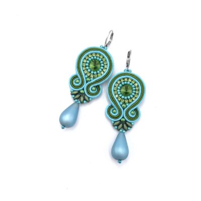 Kolczyki sutasz turkusowo zielone kolorowe "Cleo" z dużą łezką