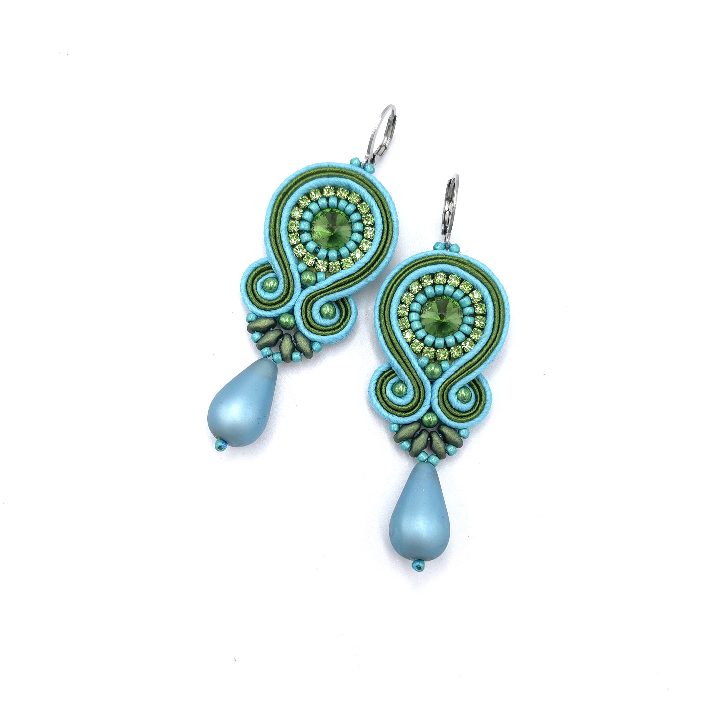 Kolczyki sutasz turkusowo zielone kolorowe "Cleo" z dużą łezką