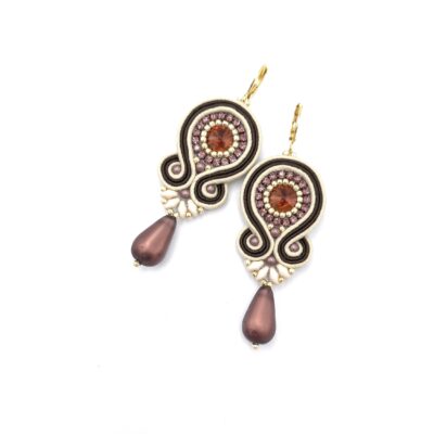 Kolczyki sutasz beżowo złoto brązowe kolorowe "Cleo" z dużą łezką