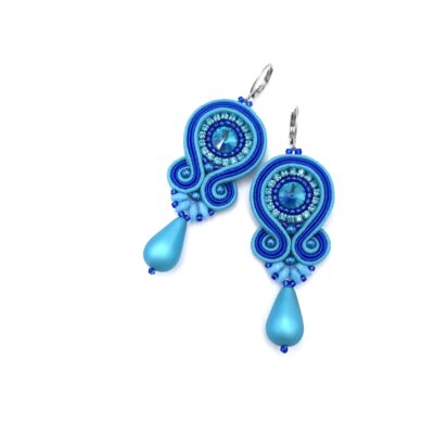 Kolczyki sutasz niebieskie chabrowo turkusowe "Cleo" z dużą łezką