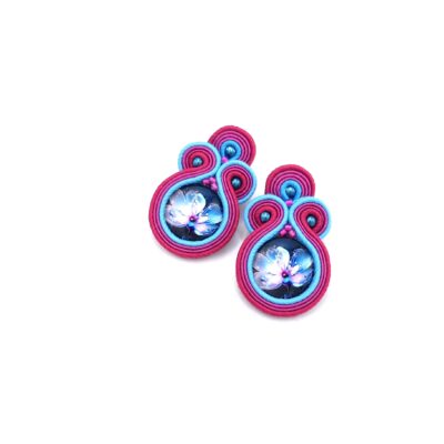 Kolczyki sutasz turkusowo różowe sztyfty małe codzienne z kwiatami "Madda