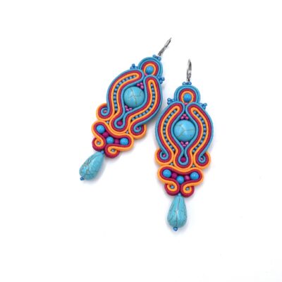 Kolczyki sutasz kolorowe z howlitami energetyczne długie wiosenne "Zoya"