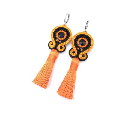 Kolczyki sutasz kolorowe pomarańczowo czarne wiosenne z chwostem "Nella"