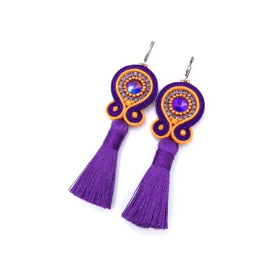 Kolczyki sutasz kolorowe pomarańczowo fioletowe wiosenne z chwostem "Nella"