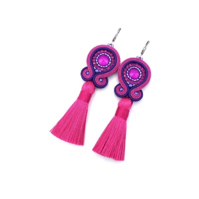Kolczyki sutasz kolorowe różowo fioletowe wiosenne z chwostem "Nella"