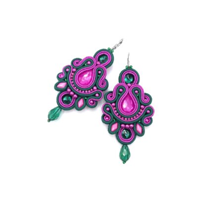 Kolczyki sutasz zielono różowe kolorowe energetyczne wiosenne "Bianca"