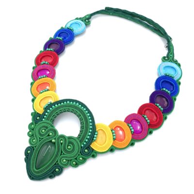 Naszyjnik sutasz kolorowy wiosenny kolia handmade z agatem „Primavera”