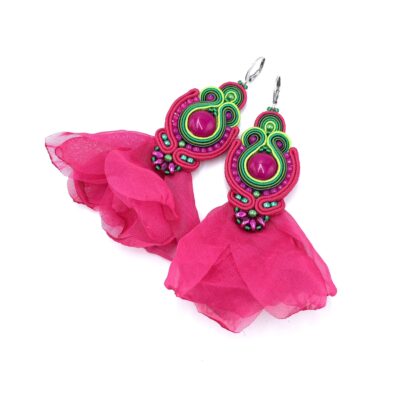 Kolczyki sutasz różowo zielone wiosenne lekkie z jadeitem "Ballerina"