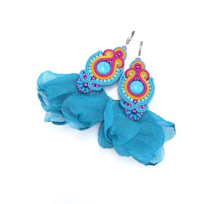 Kolczyki sutasz róż turkus pomarańcz wiosenne lekkie z howlitem "Ballerina"